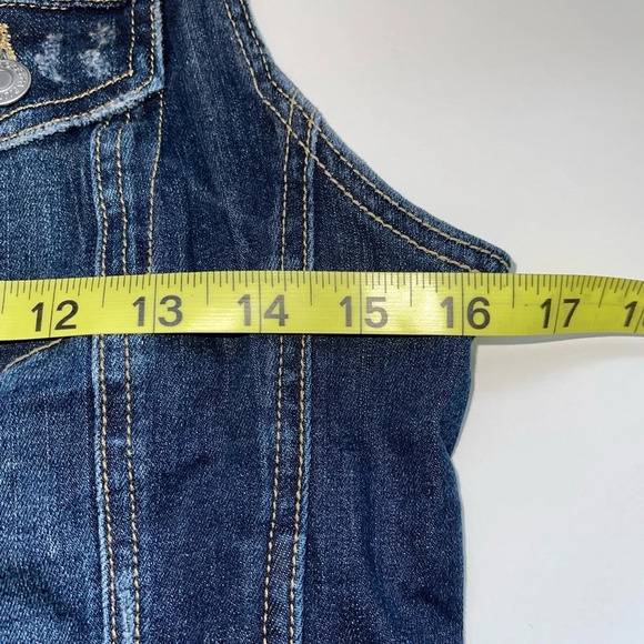 Maurices Dark Wash Distressed Frayed Hem Sleeveless Denim Vest Small Women’s - Picture 7 of 11